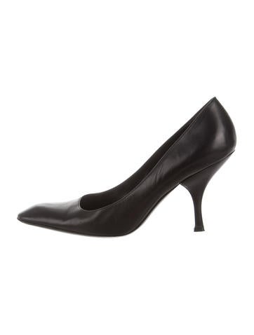 Prada Leather Square-Toe Pumps