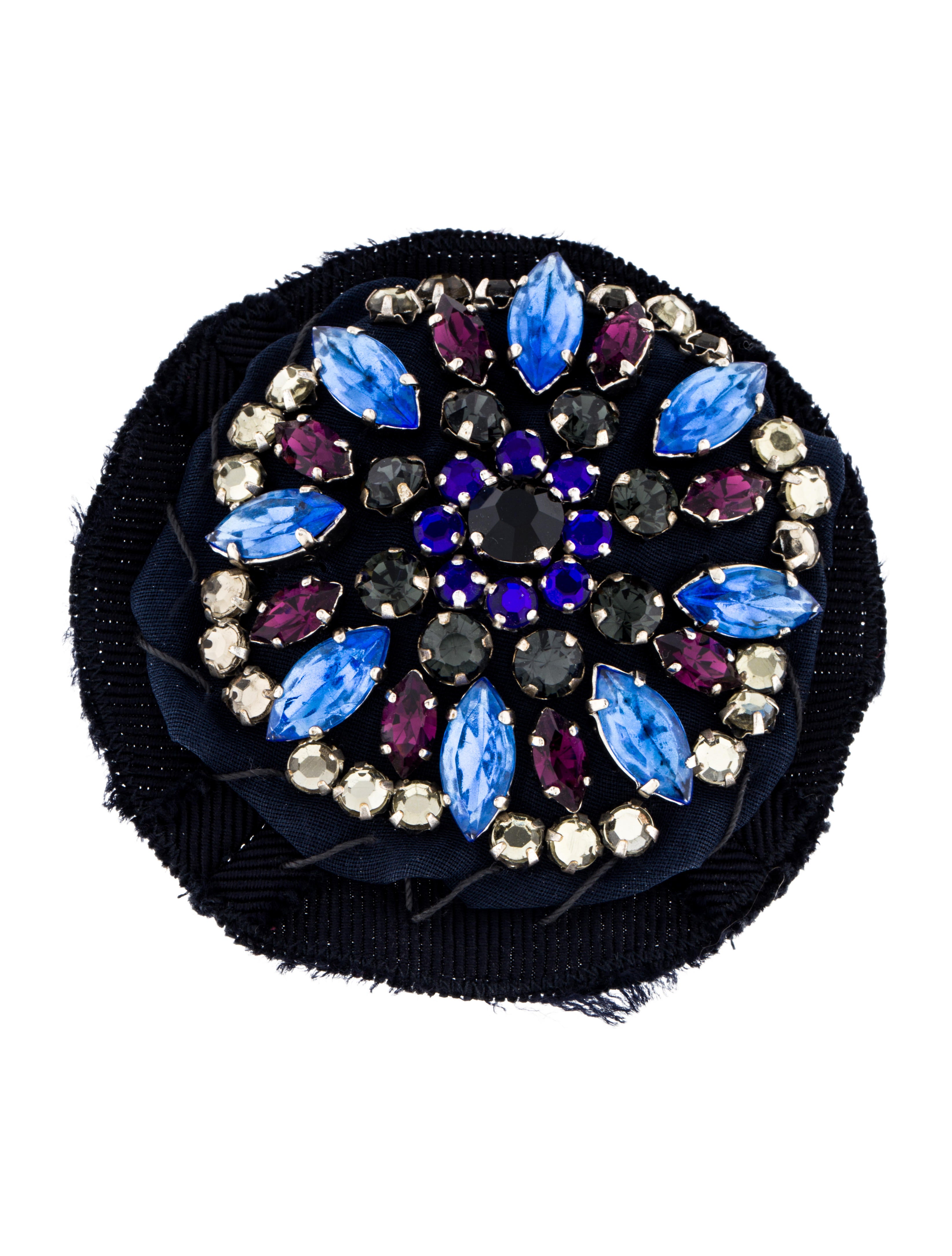 Prada Crystal Brooch Pin Blue, SilverTone Metal Pin, Brooches