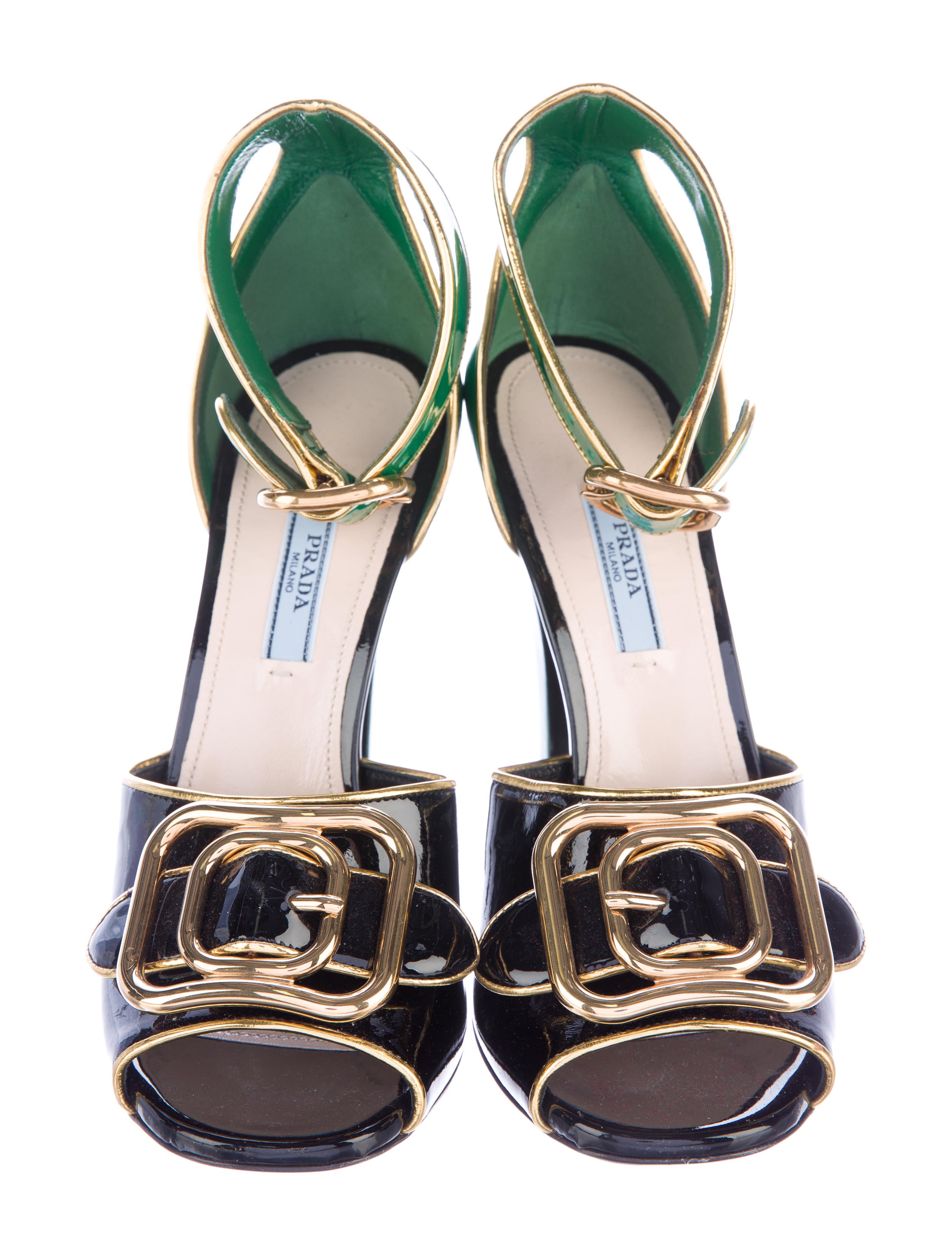 Prada Patent Leather BuckleAccented Sandals Shoes PRA144165 The RealReal