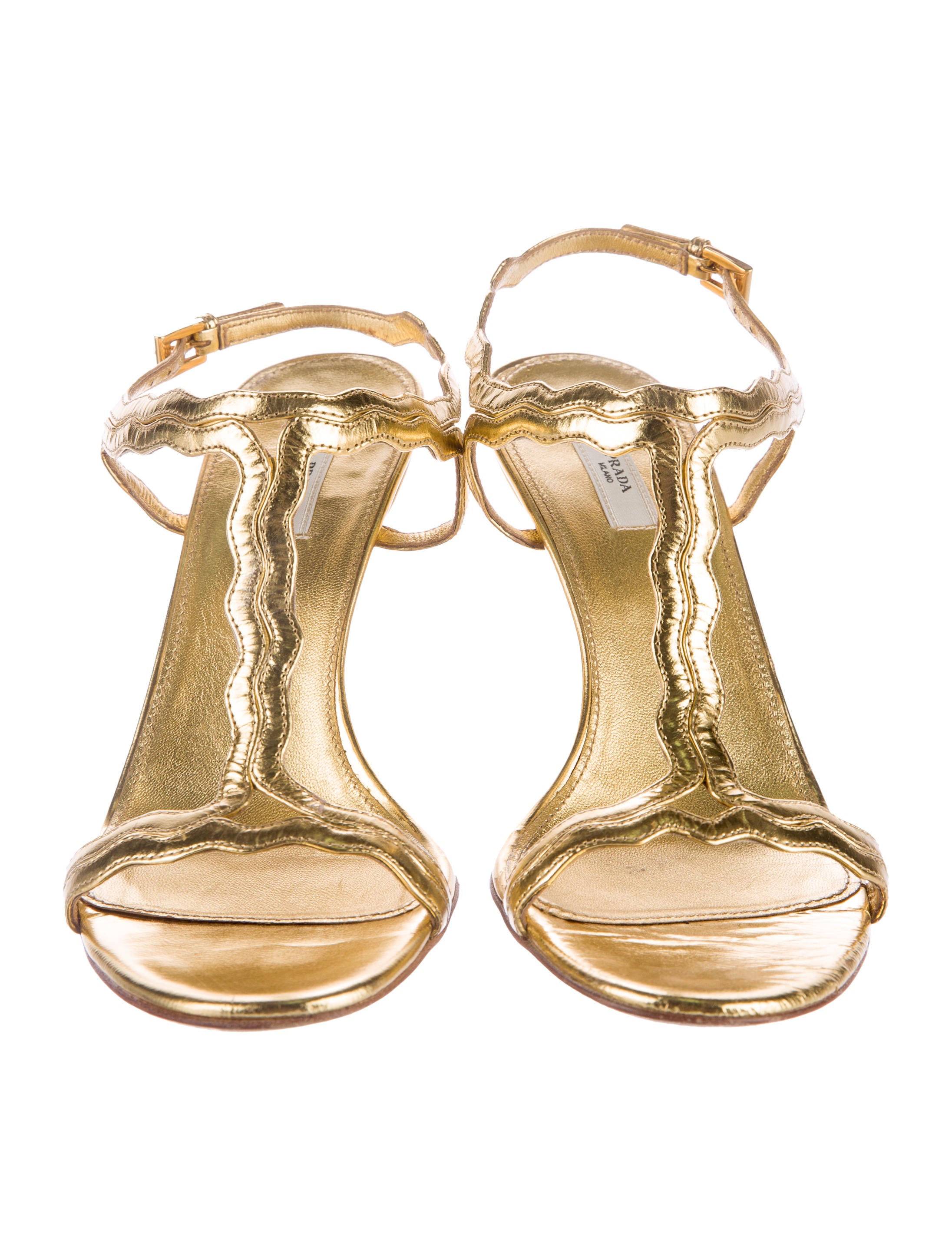 Prada Metallic Scalloped Sandals - Shoes - PRA146731 | The RealReal