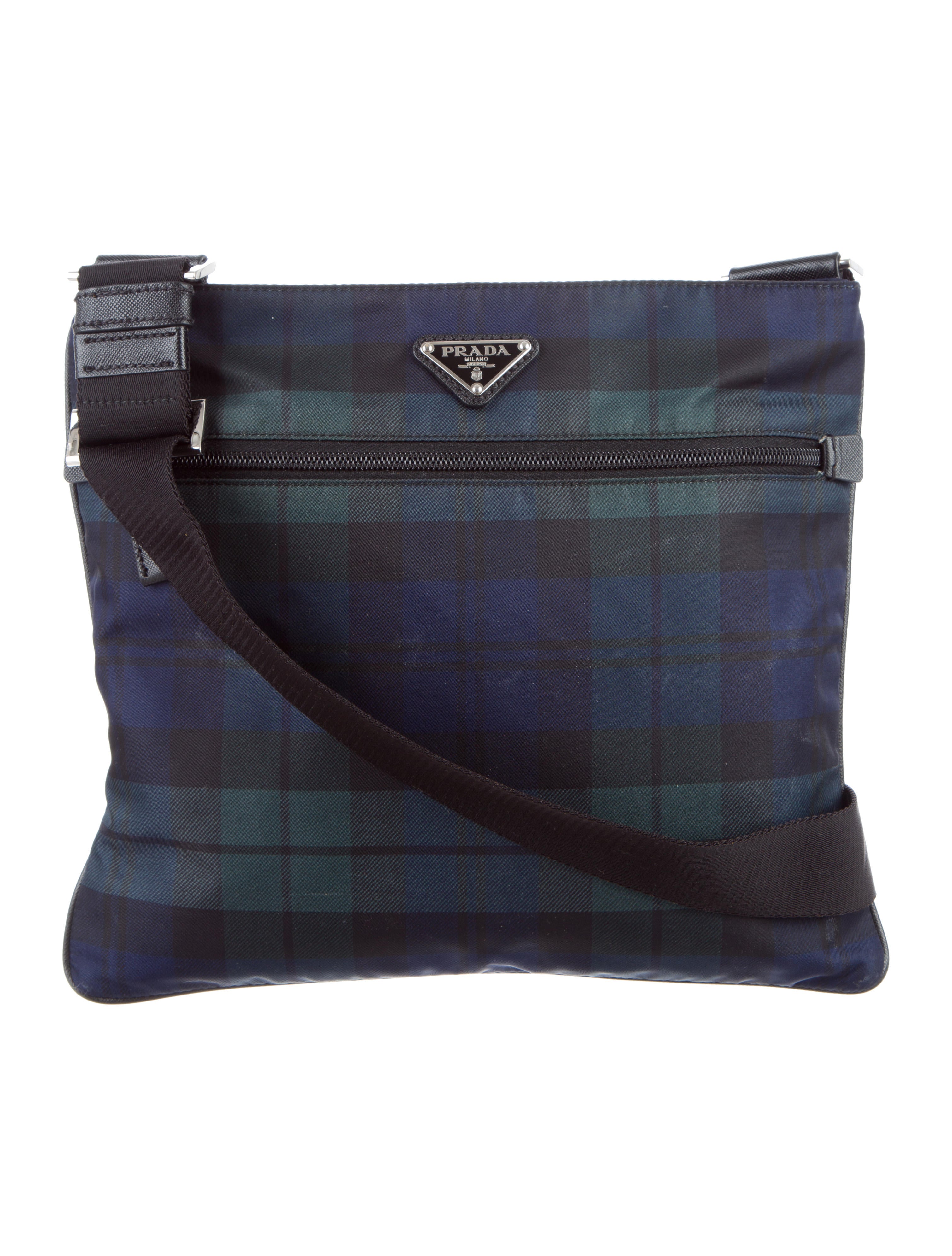 Prada Plaid Print Saffiano Trimmed Crossbody Bag Handbags PRA147045