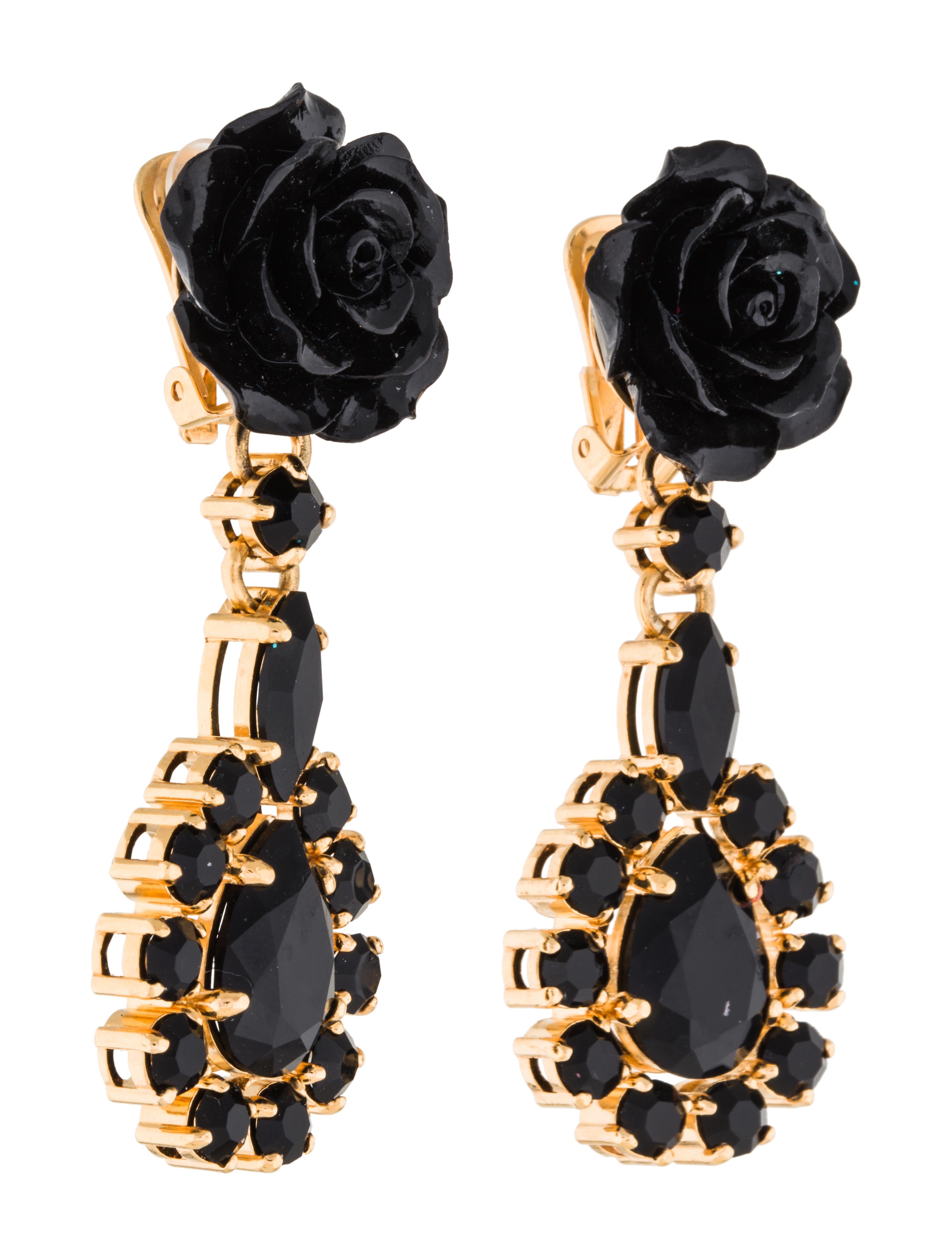 Prada Black Flower & Crystal ClipOn Earrings Earrings PRA152423
