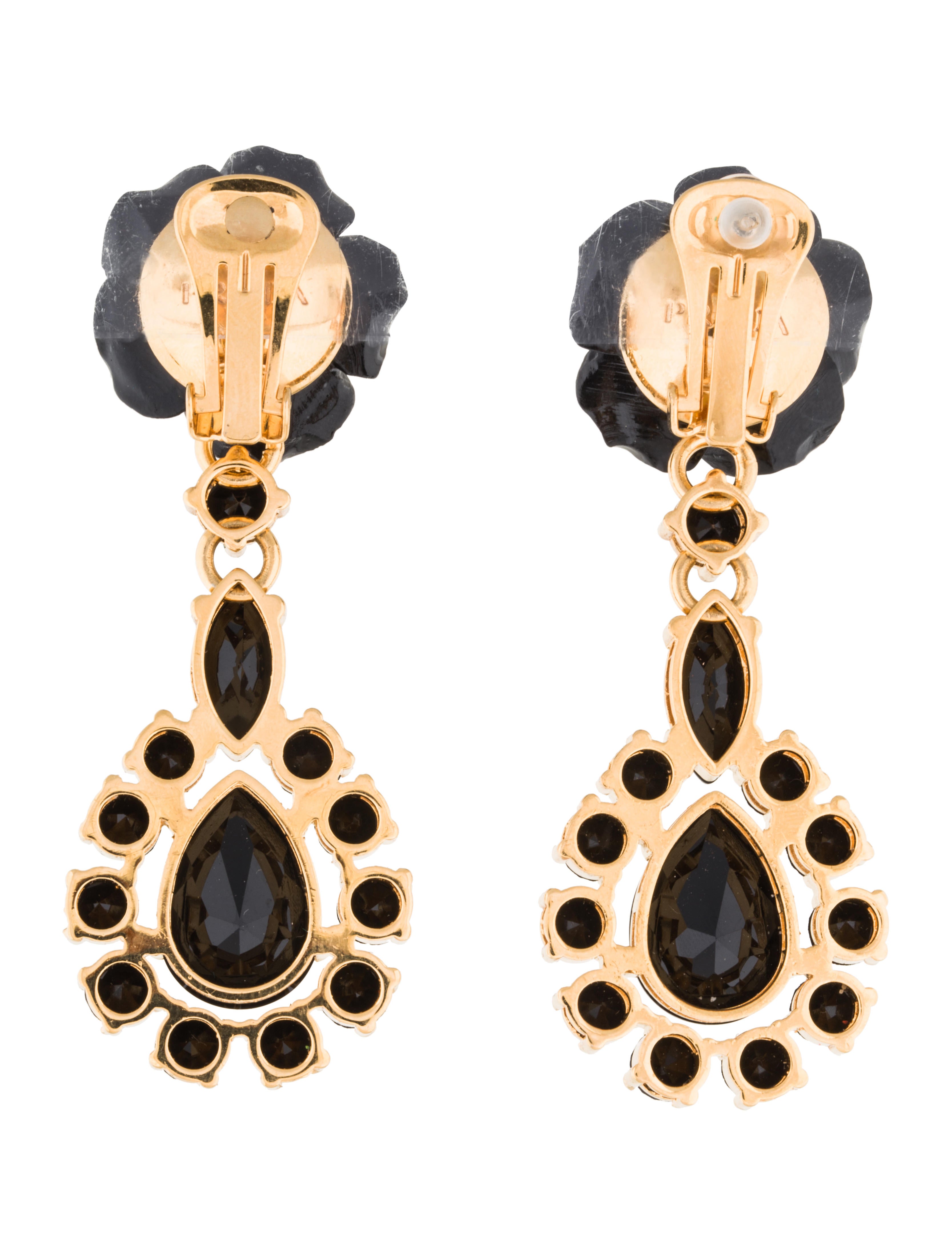 Prada Black Flower & Crystal ClipOn Earrings Earrings PRA152423