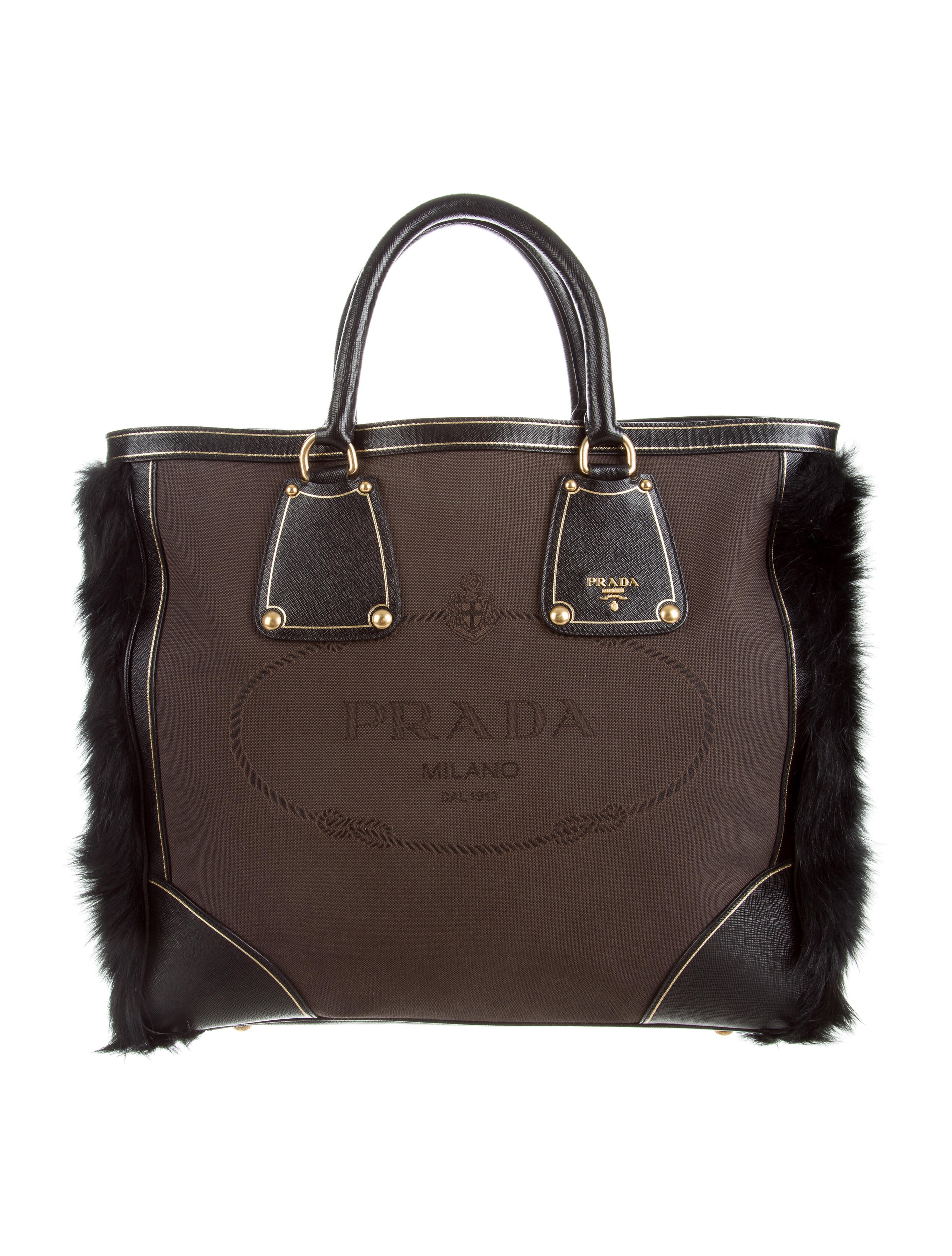 Prada Fox FurAccented Jacquard Tote Handbags PRA156330 The RealReal