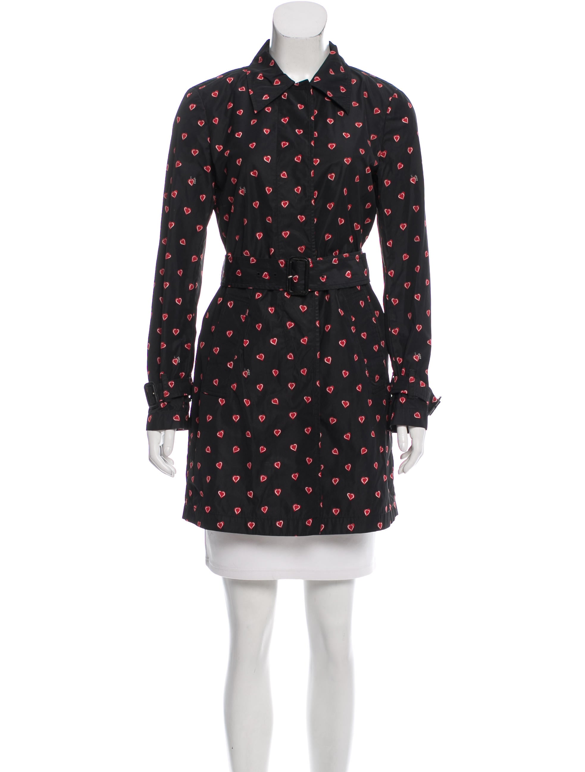 Prada Heart Print Trench Coat - White Coats, Clothing - PRA158334  