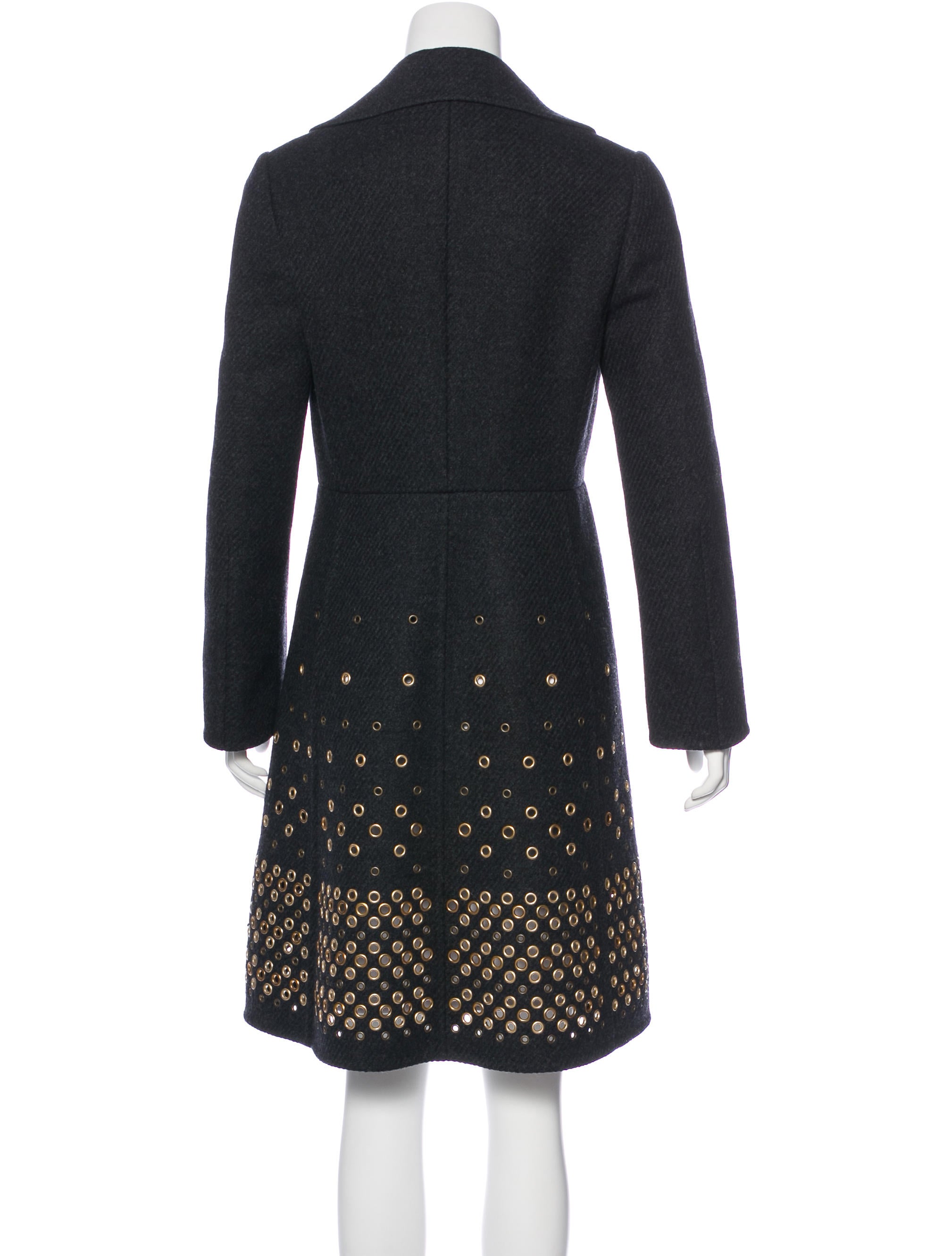 Prada GrommetEmbellished Wool Coat Clothing PRA158954 The RealReal