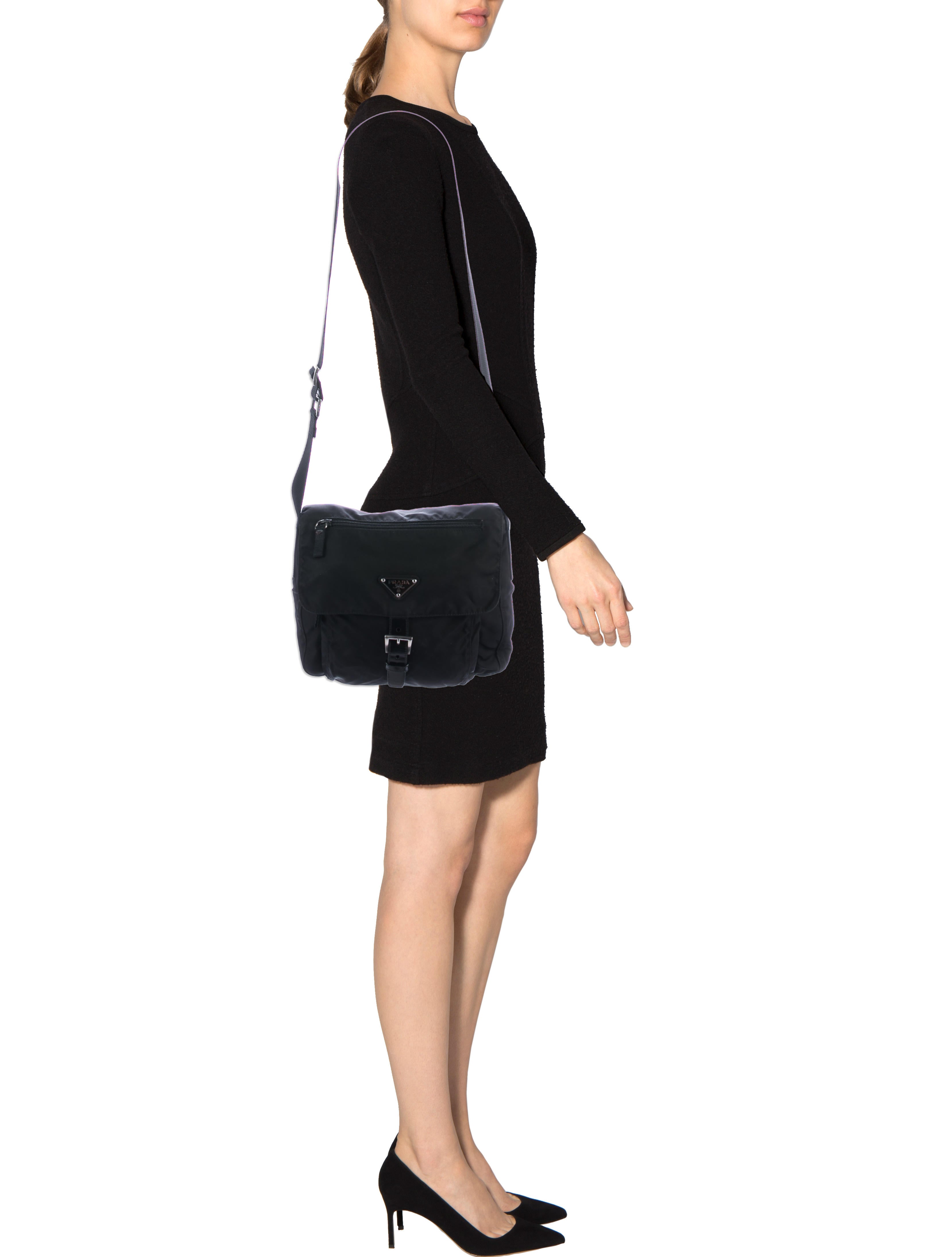 Prada LeatherTrimmed Vela Crossbody Bag Black Crossbody Bags