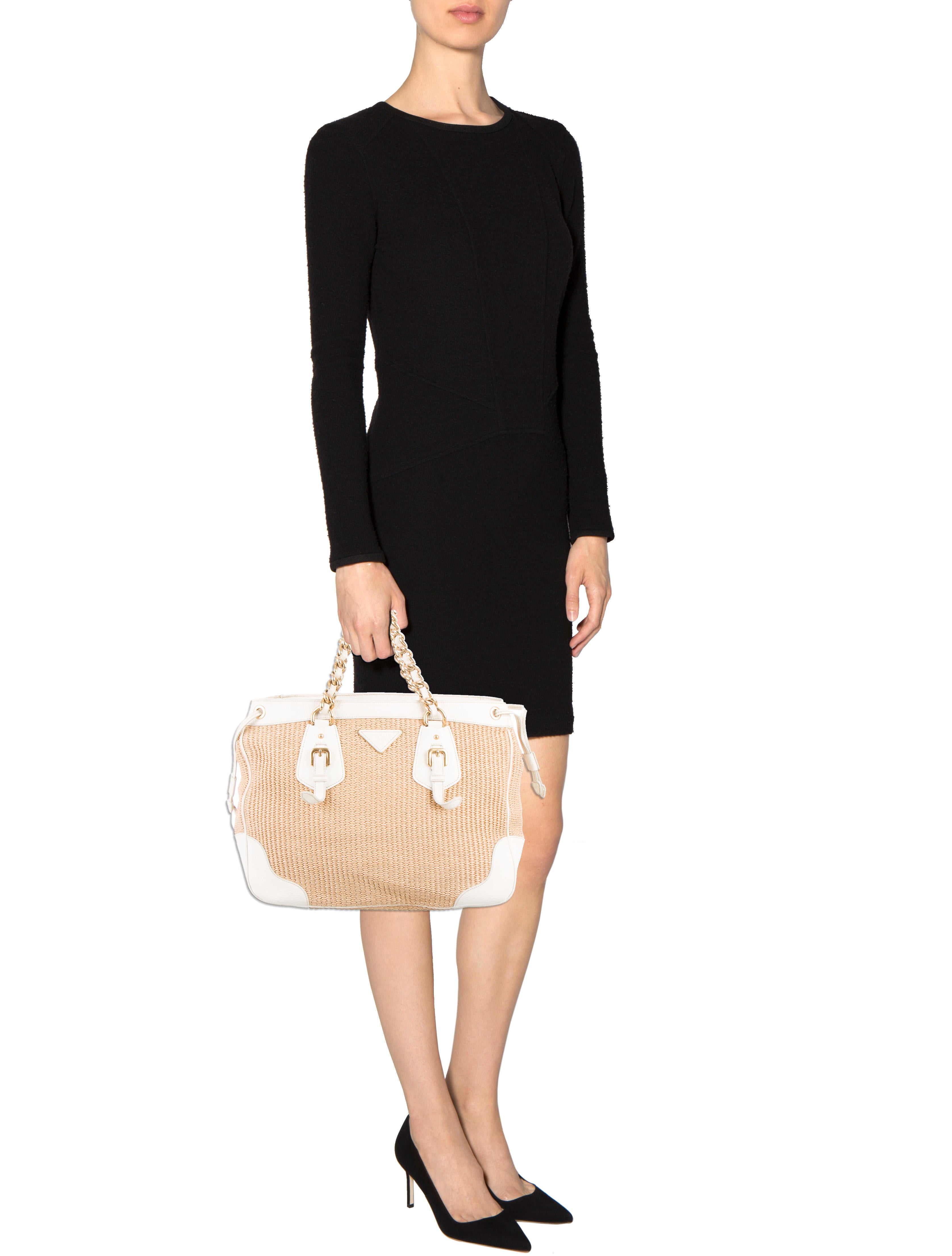 Prada Woven Straw Shoulder Bag Neutrals Shoulder Bags, Handbags PRA160455 The RealReal