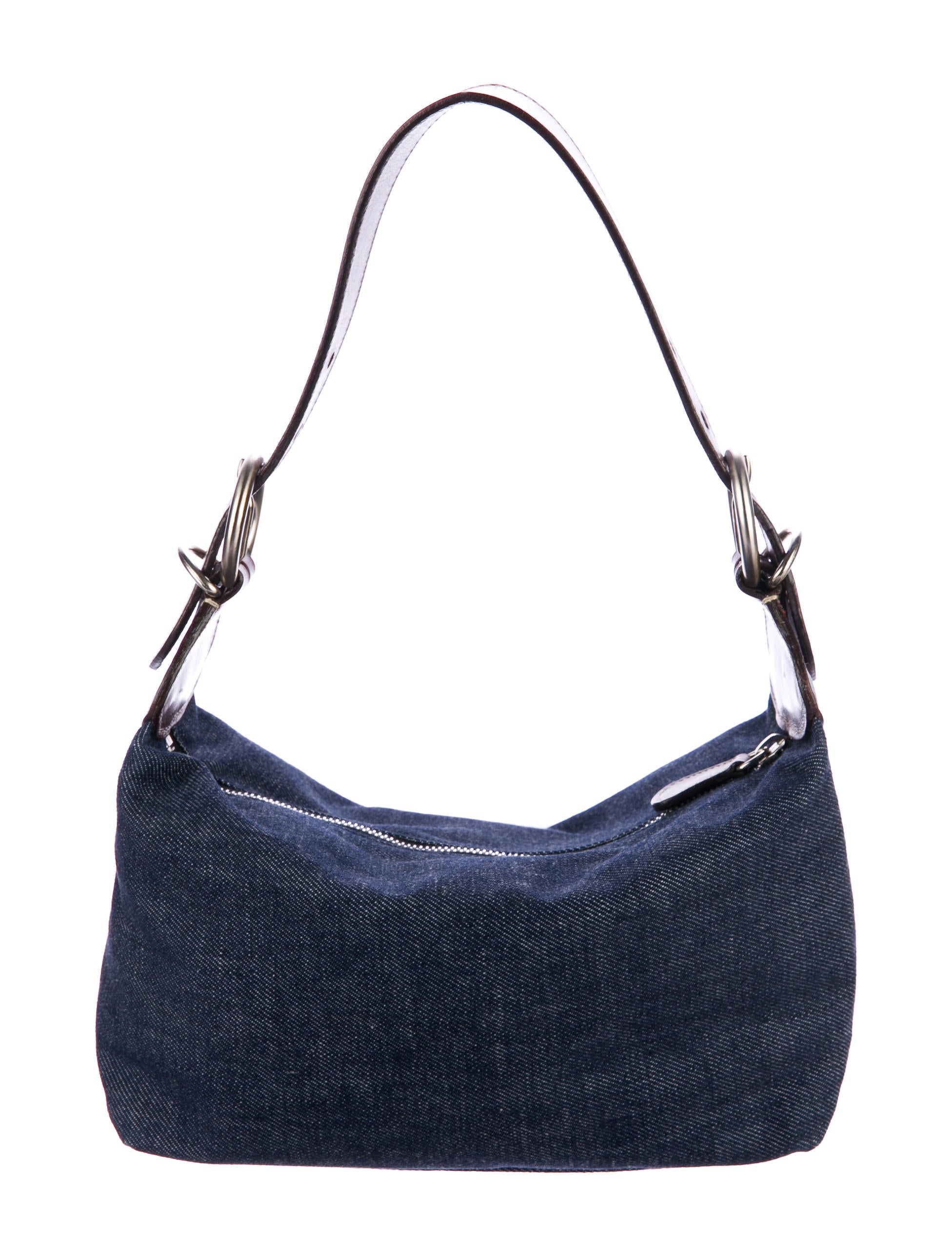 Prada Leather-Trimmed Denim Hobo - Black Hobos, Handbags
