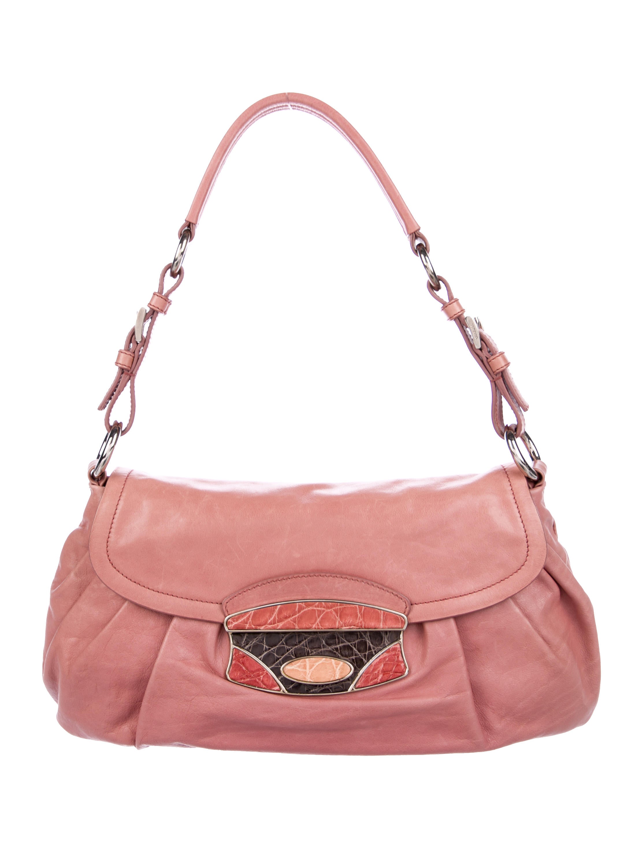 Prada Crocodile-Trimmed Skipper Bag - Pink Shoulder Bags, Handbags
