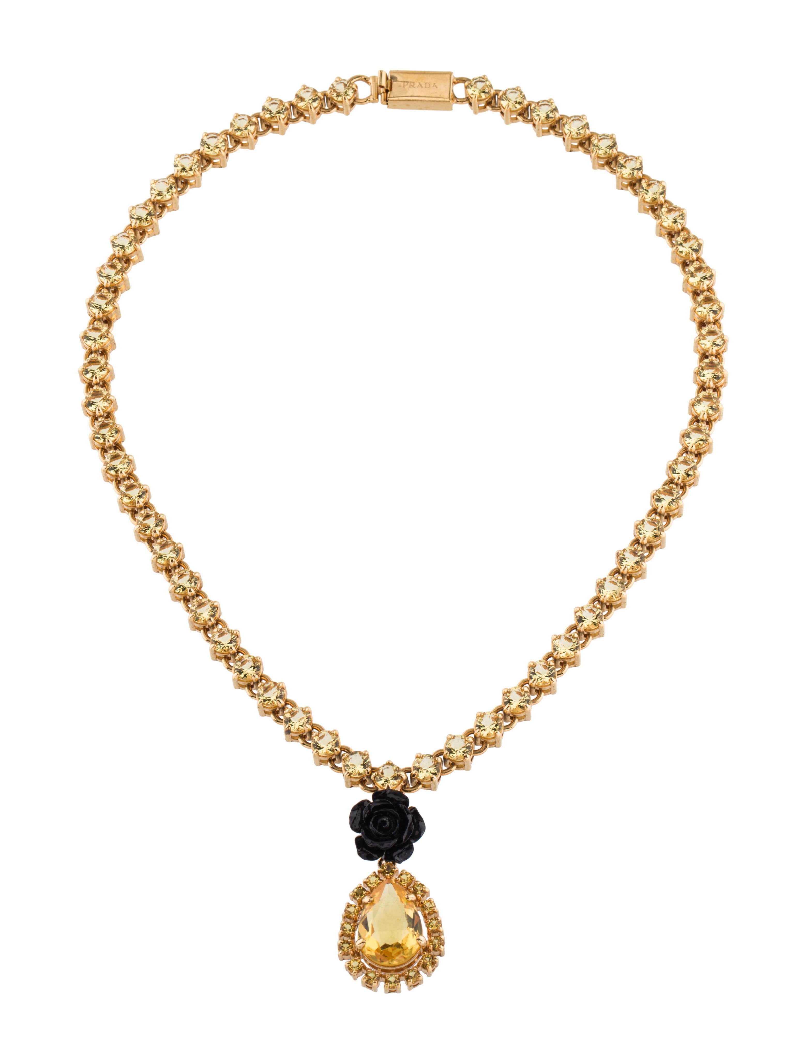 Prada Crystal Pendant Necklace GoldTone Metal Pendant Necklace