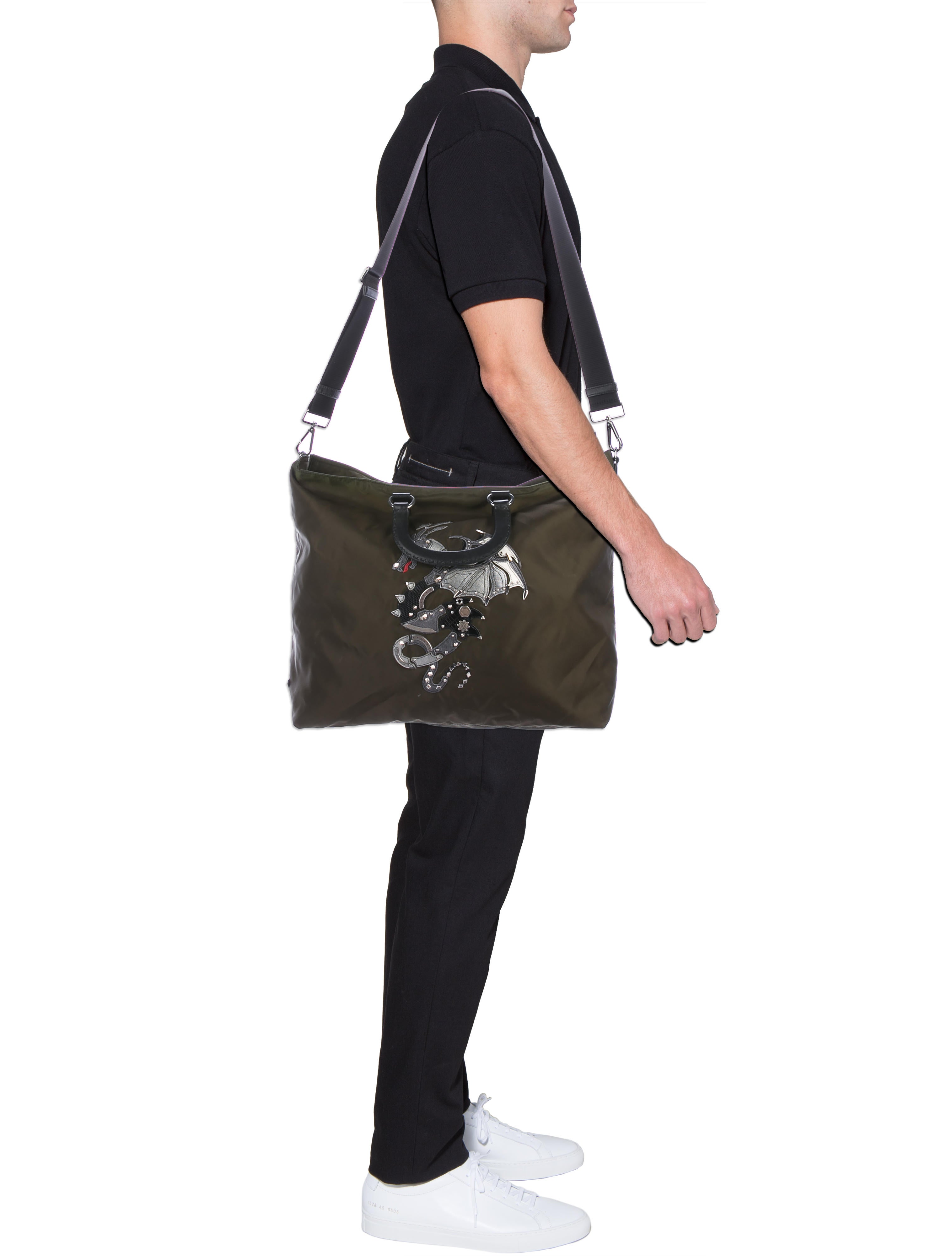 PRADA / ドラゴントートバッグ Prada Nylon Dragon Appliqué Tattoo Shopping Tote - Green Totes
