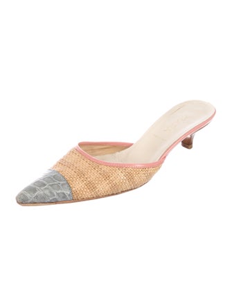 Prada Pointed-Toe Raffia Mules