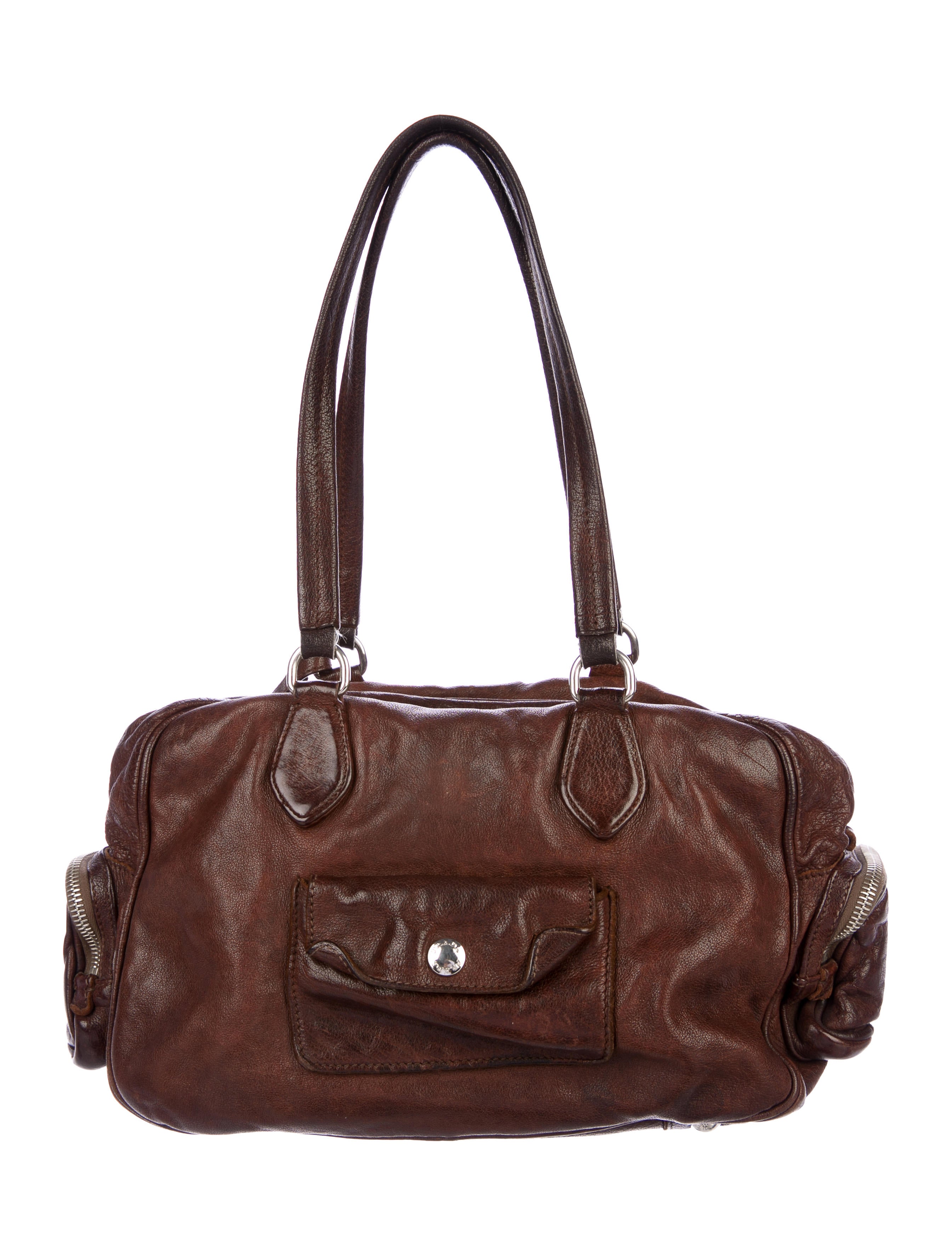 Prada Washed Leather Bowler Bag - Brown Shoulder Bags, Handbags