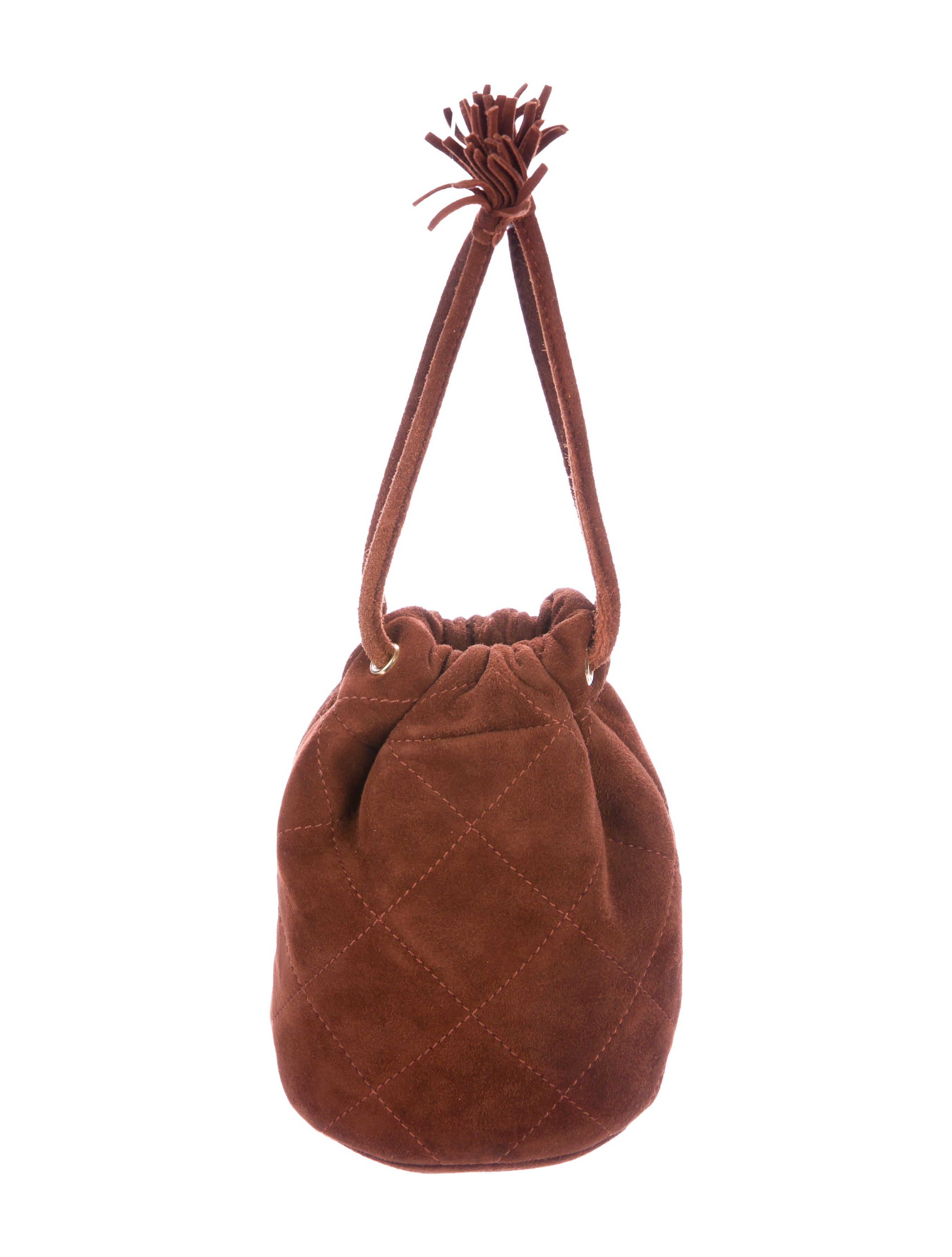 Prada Suede Drawstring Pouch - Brown Clutches, Handbags 