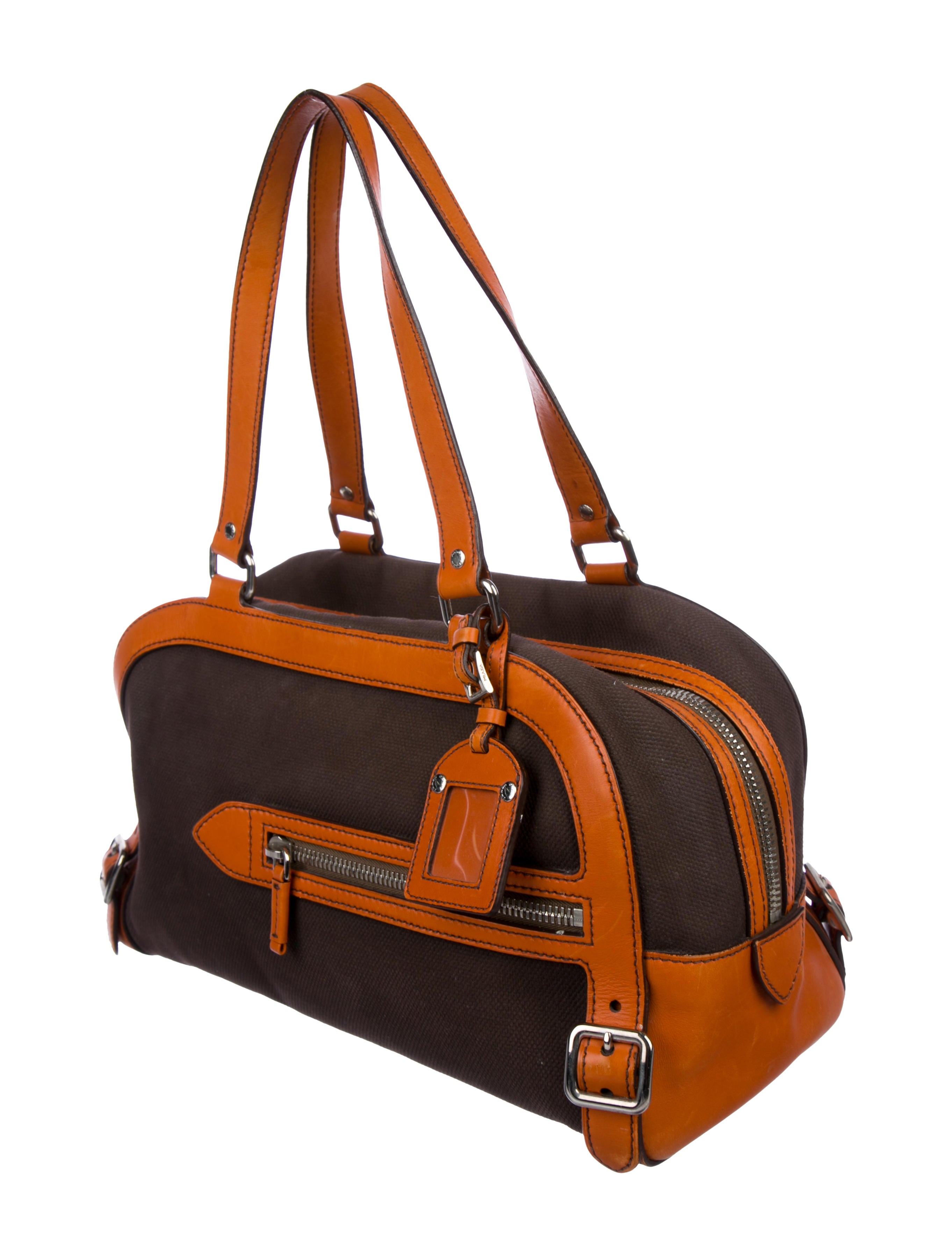 Prada LeatherTrimmed Shoulder Bag. Brown Shoulder Bags, Handbags