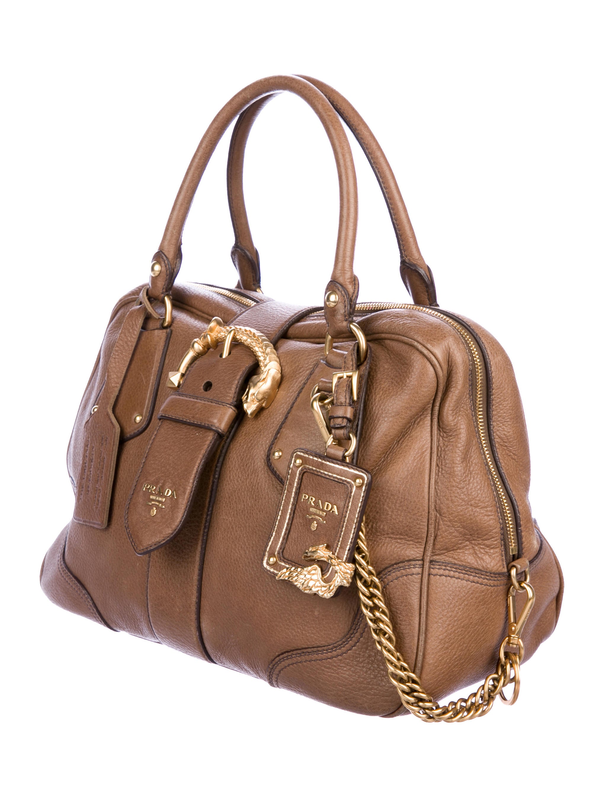 Prada Cervo Animalier Bag - Brown Satchels, Handbags - PRA238079