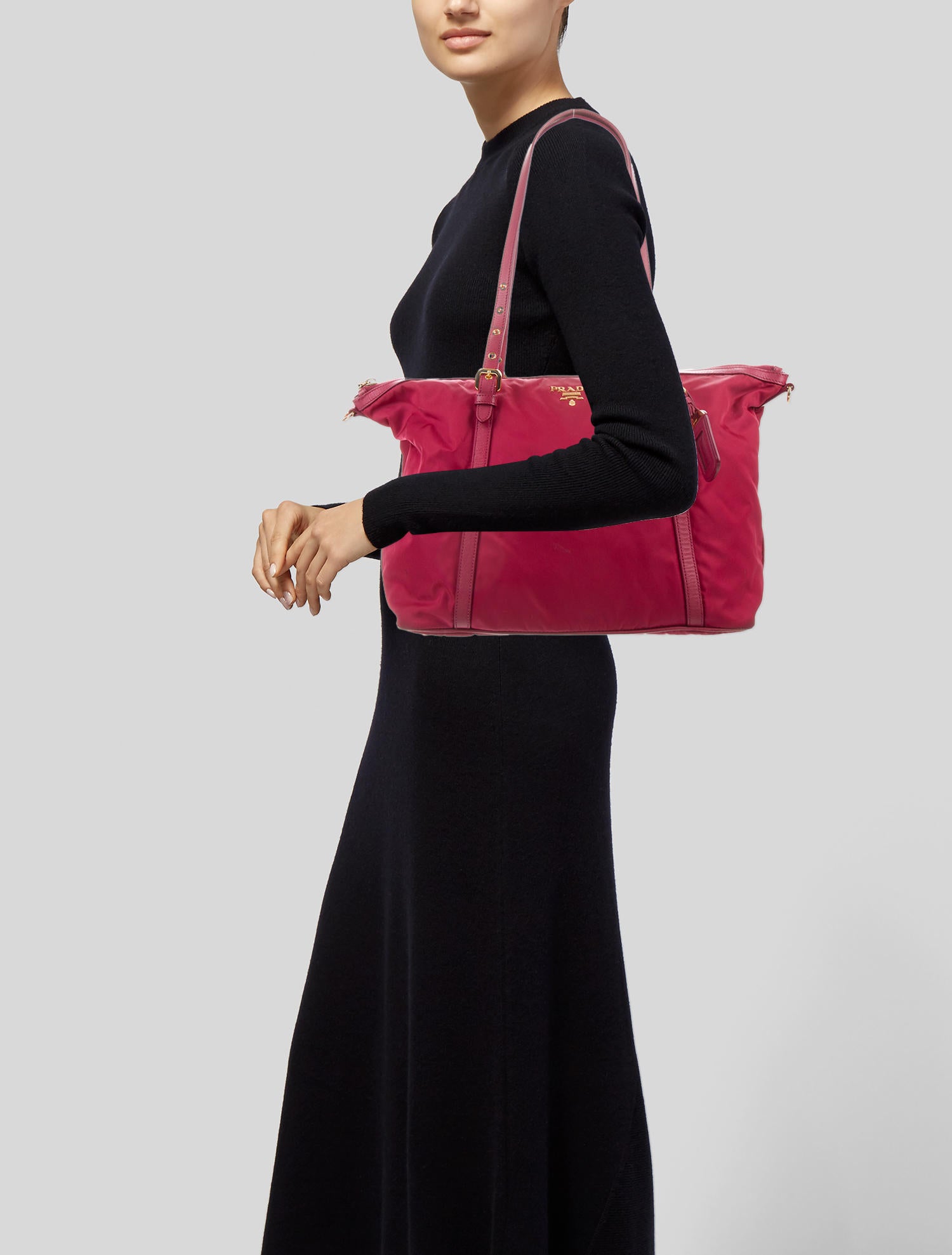 Prada LeatherTrimmed Tessuto Bag Pink Shoulder Bags, Handbags