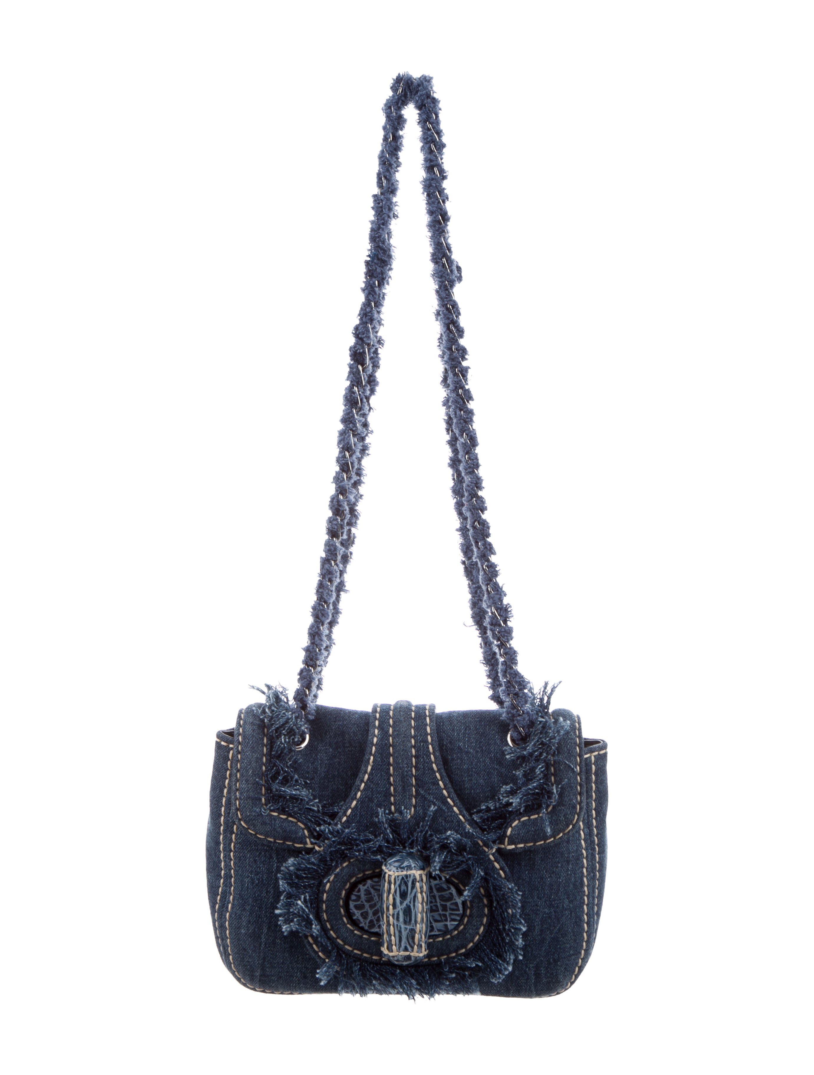 Prada Frayed Denim Crossbody Blue Shoulder Bags, Handbags PRA296018