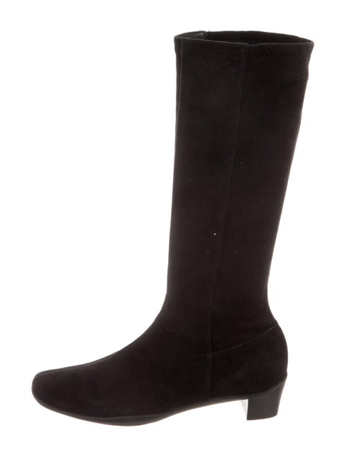 Prada Suede Square-Toe Boots Black