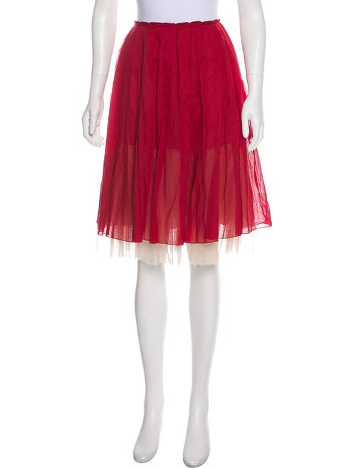 Prada Pleated Knee-Length Skirt Red