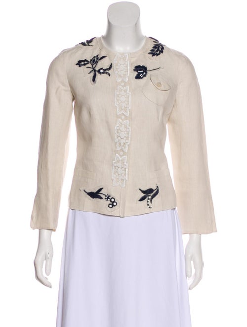Prada Linen Embroidered Jacket Beige