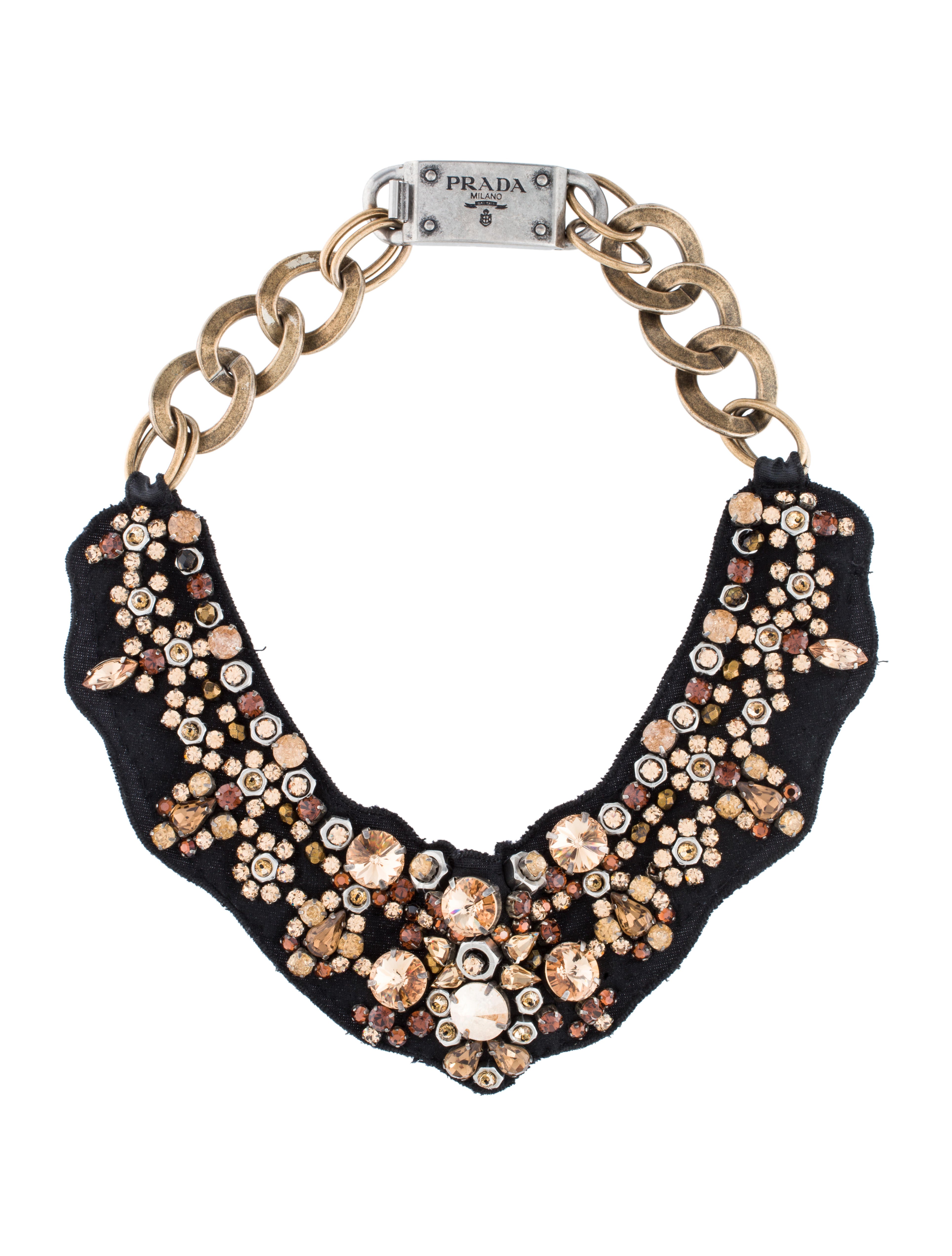 Prada Fabric & Crystal Bib Necklace Necklaces PRA341139 The RealReal