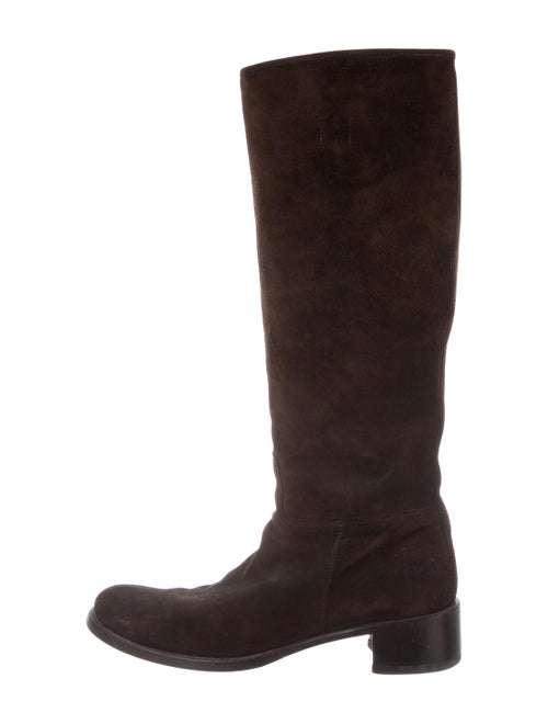 Prada Suede Knee-High Boots Brown
