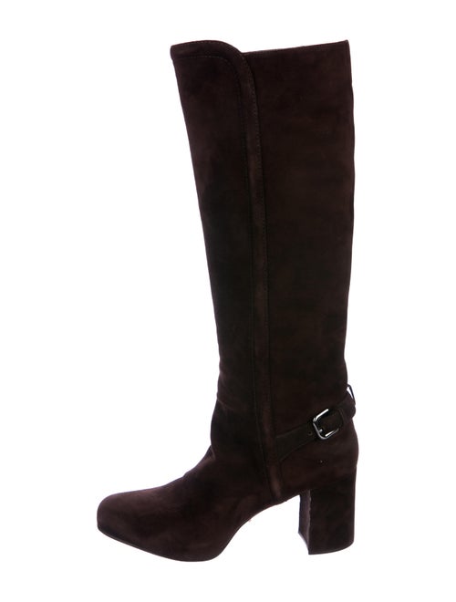 Prada Suede Knee-High Boots Brown