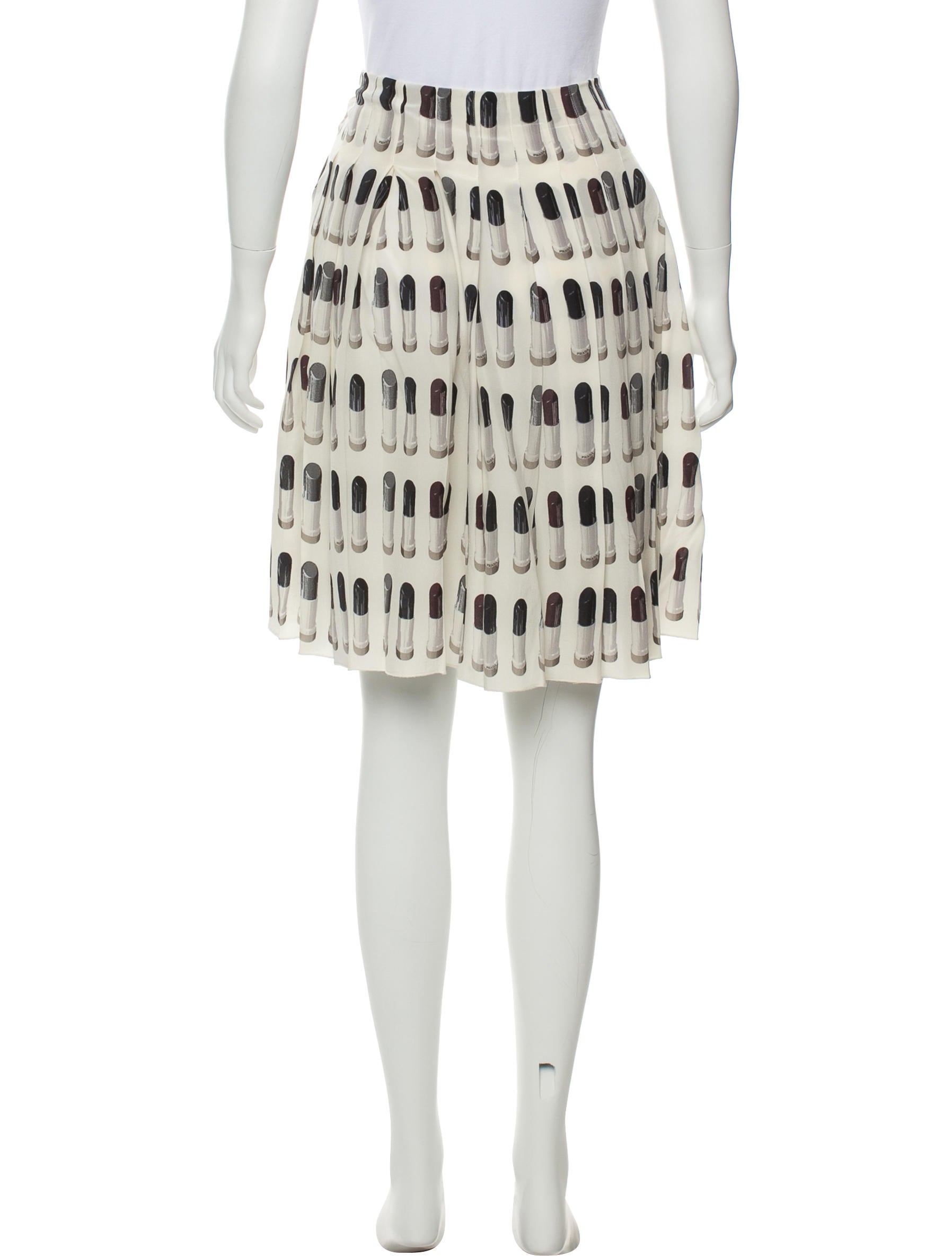 PRADA archive 2010 pleated skirt リップ柄 Prada Silk Lipstick Print Skirt - Neutrals Skirts, Clothing