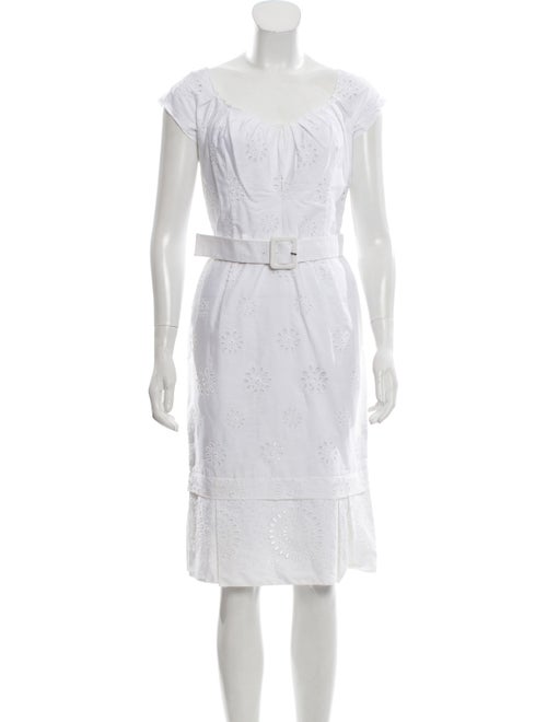 Prada Belted Eyelet Dress White