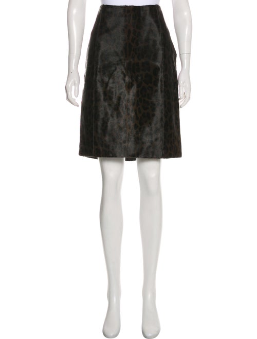 Prada Leopard Print Calf Fur Skirt Brown