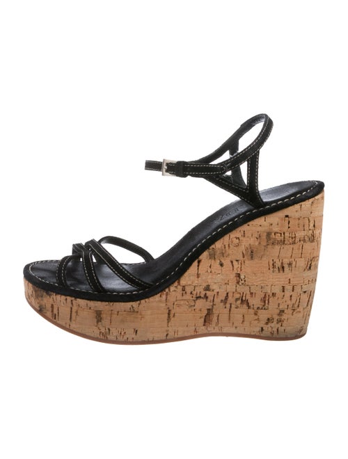 Prada Suede Platform Wedges Black