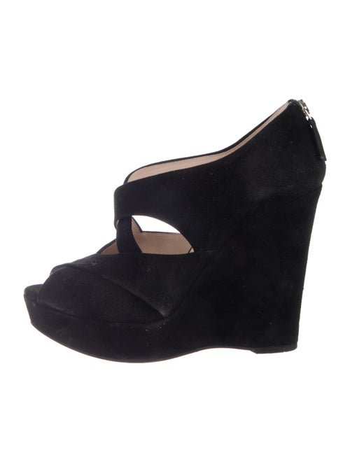Prada Suede Platform Wedges Black