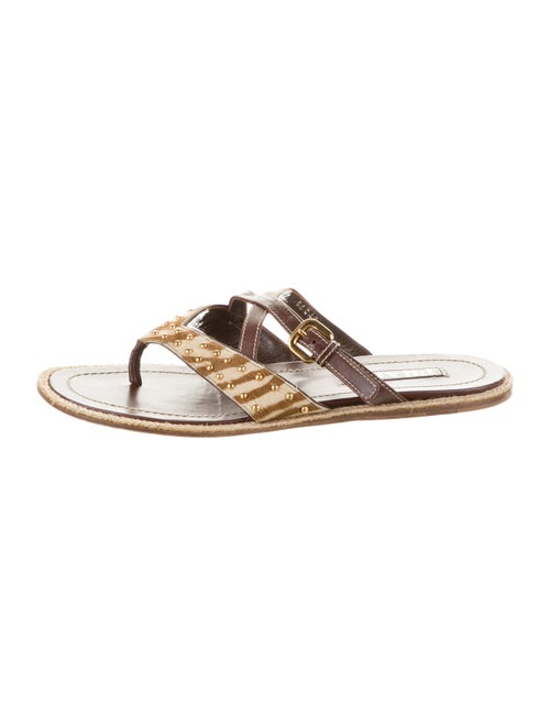 Prada Ponyhair Thong Sandals Brown