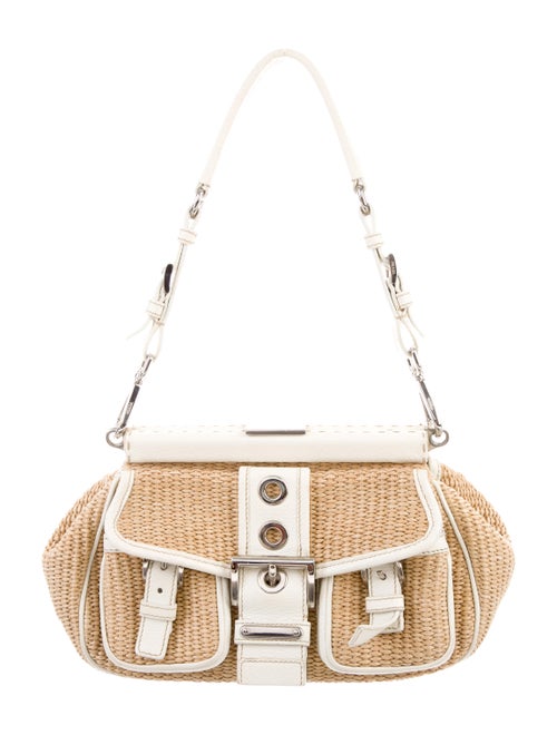 Prada Leather-Trimmed Raffia Bag Natural