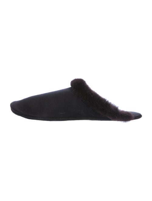 Prada Mink-Trimmed Satin Slippers Black