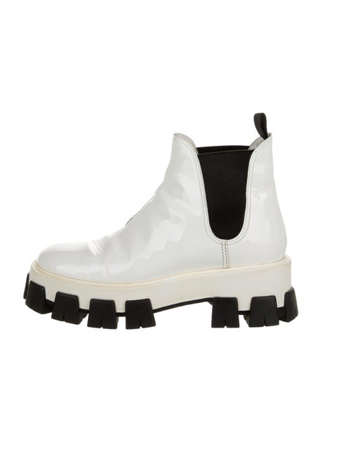 Prada Monolith Patent Leather Chelsea Boots White