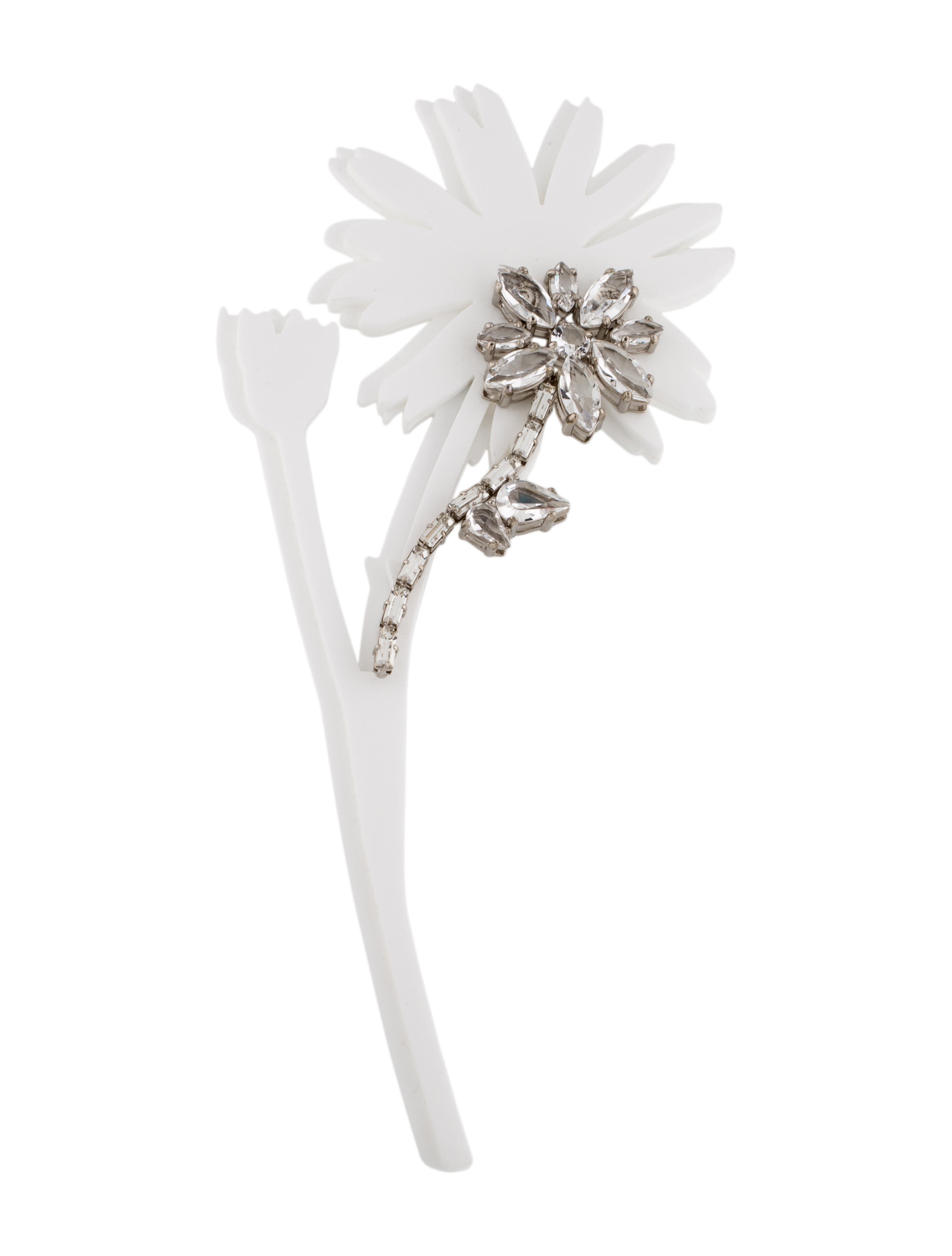 Prada Crystal Flower Brooch - Silver-Tone Metal Pin