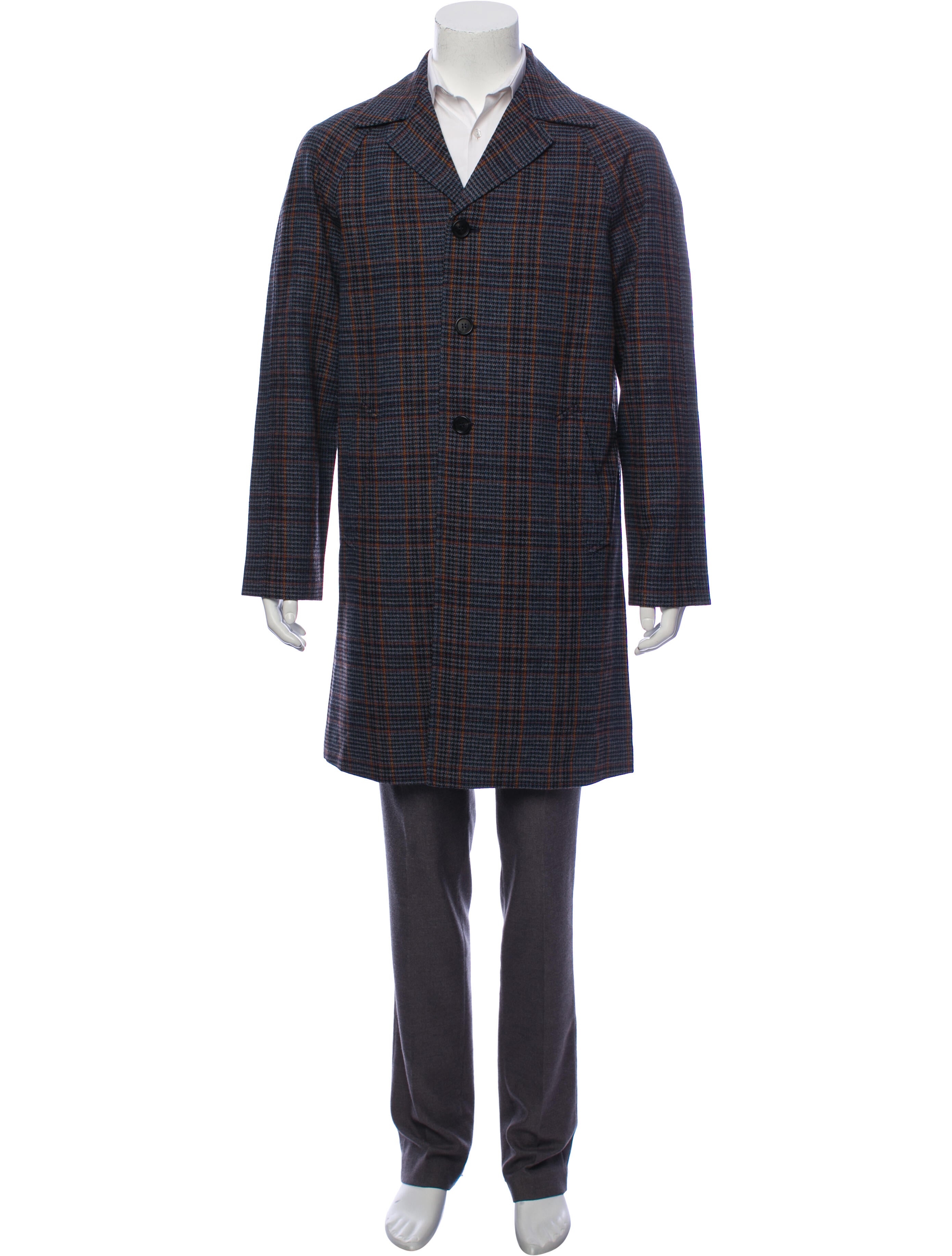 Prada Wool Glen Plaid Car Coat - Blue Outerwear, Clothing - PRA396439