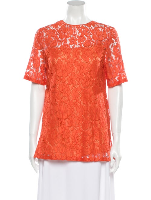 Prada Lace Pattern Crew Neck Blouse Red
