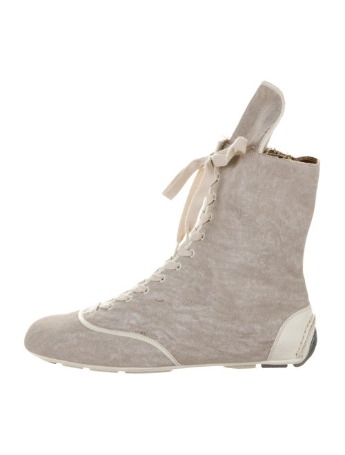 Prada Canvas Square-Toe Boots white