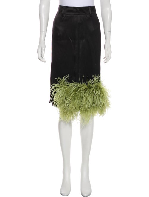 Prada Feather-Trimmed Knee-Length Skirt Black