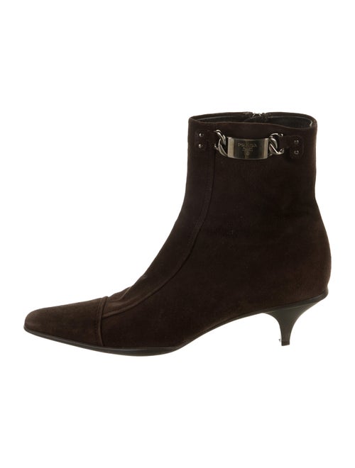 Prada Suede Square-Toe Ankle Boots Brown