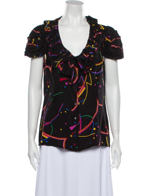 Prada Silk Printed Blouse Black