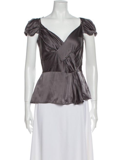 Prada Silk V-Neck Blouse Grey