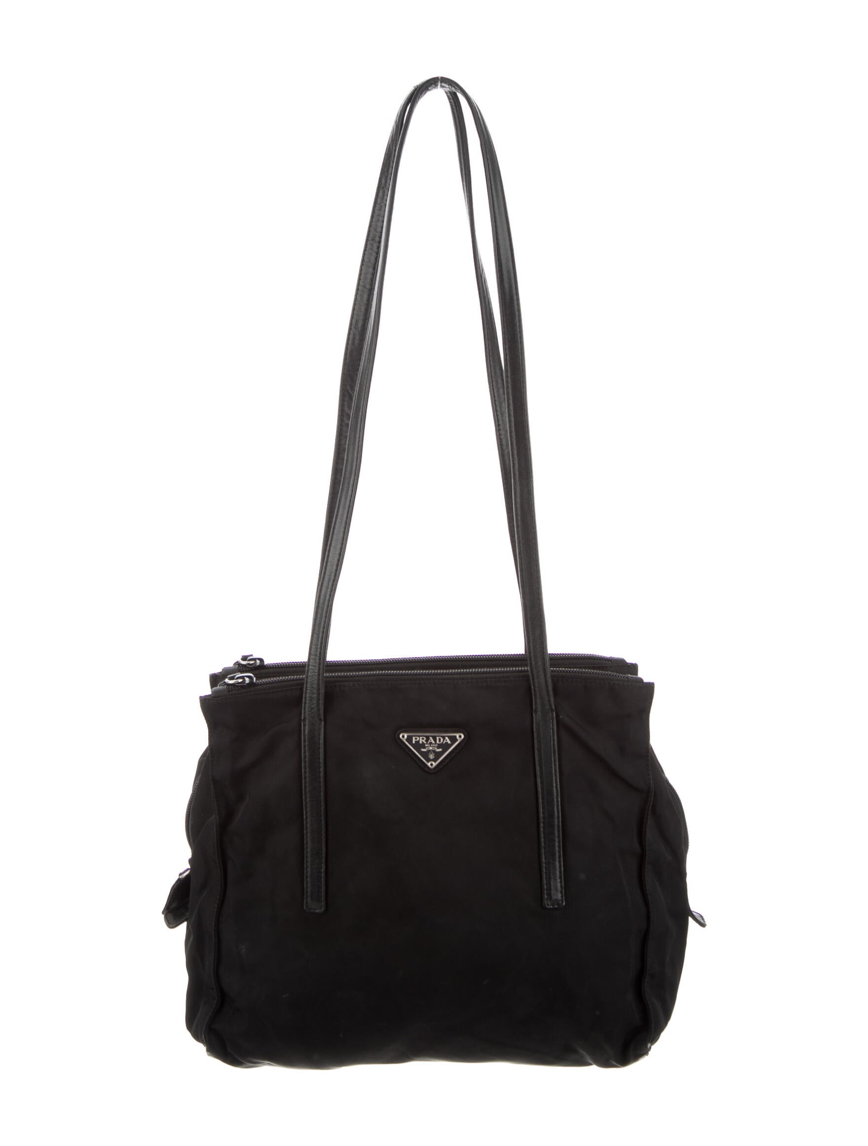 Prada LeatherTrimmed Tessuto Shoulder Bag Black Shoulder Bags