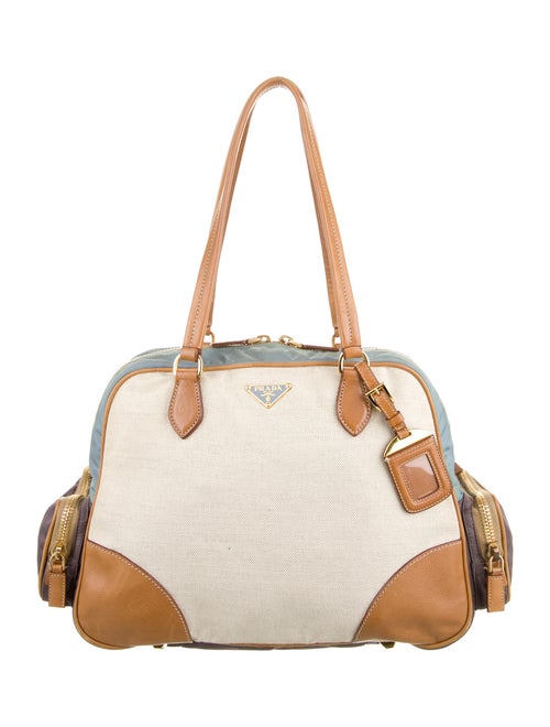 Prada Leather-Trimmed Shoulder Bag Natural