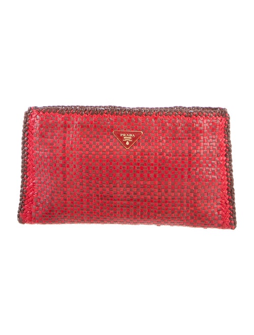 Prada Woven Madras Clutch brown