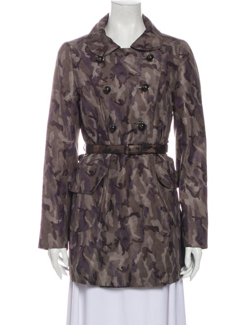 Prada Silk Printed Trench Coat Grey